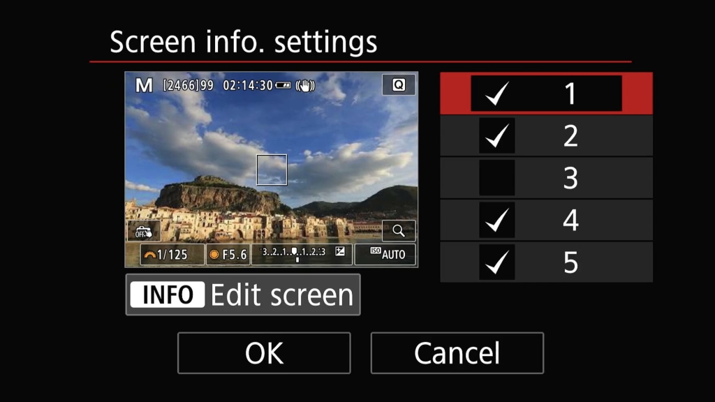Screen info. settings